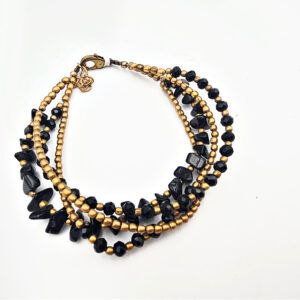 Brass Bead Bangle - Black Obsidian