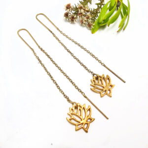 Chain Earrings Lotus Flower (Brass)