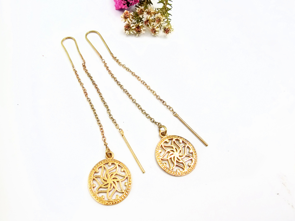Chain Earrings Swivel Flower (Brass) Chain Earrings Swivel Flower