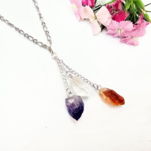 Crystal Trio Necklace – Amethyst, Citrine & Clear Quartz