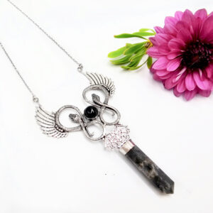 Hello Indigo Halo Online Store Double Snake Winged Larvikite Necklace