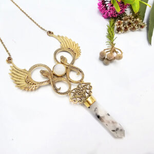 Double Snake Winged Moonstone Necklace