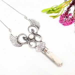 Double Snake Winged White Howlite Necklace