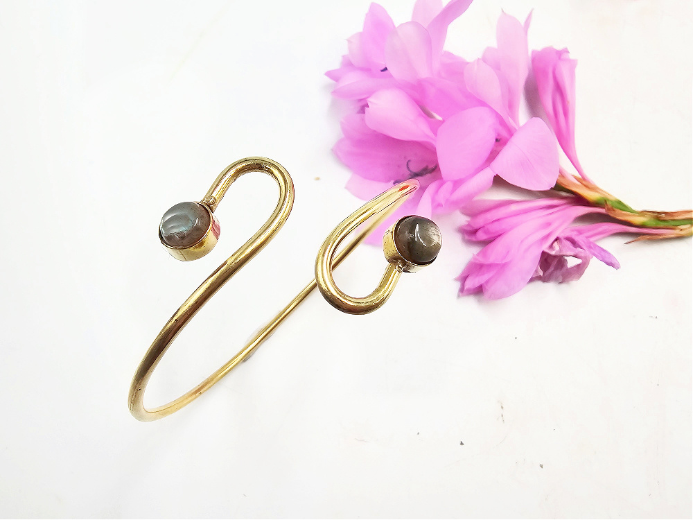 Double Spiral Labradorite Bangle (Brass) Double Spiral Labradorite Bangle (Brass)
