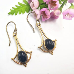 Earrings Black Onyx Wide Drop (Brass)