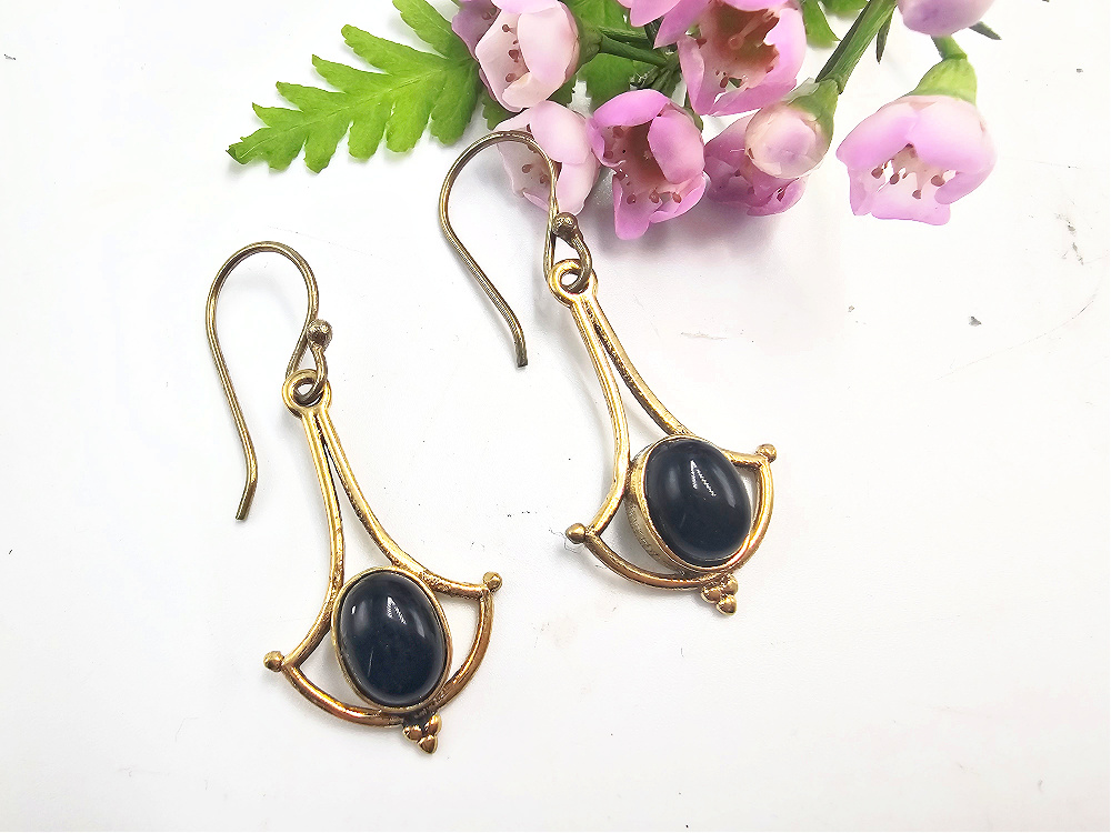 Earrings Black Onyx Wide Drop (Brass) Earrings Black Onyx Wide Drop (Brass)