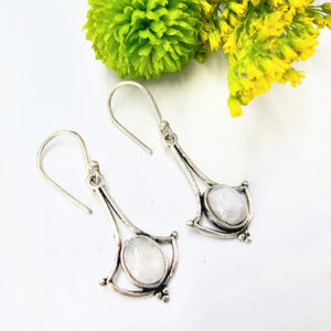 Wide Drop Earrings Moonstone (W/Brass)