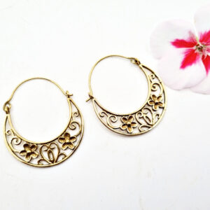 Boho Hooped Flowers Earrings (Brass)