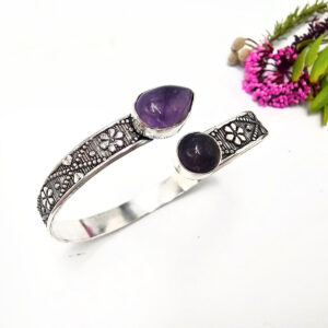 Flower Trail Bangle Amethyst (W/Brass)