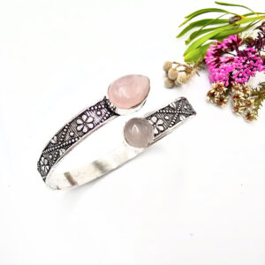 Flower Trail Bangle Rose Quartz (W/Brass)