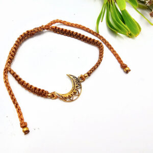 Macramé Brass Bangle Crescent Moon (Brown)