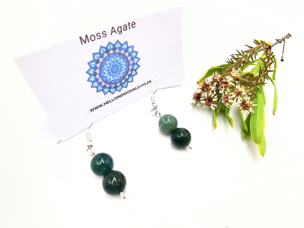 Moss Agate Beaded Dangle Earrings Moss Agate Beaded Dangle Earrings
