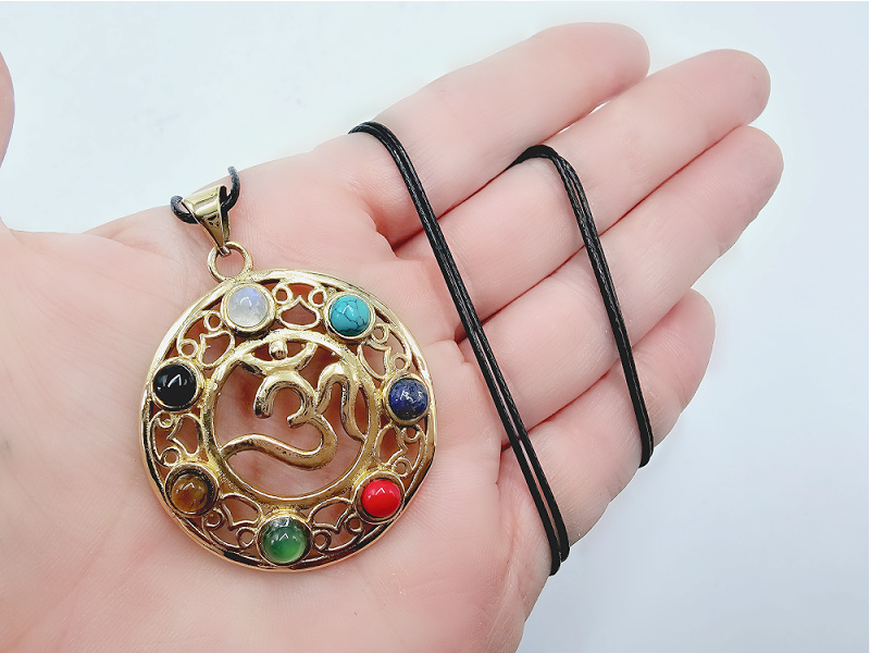 Om Chakra Gem Necklace Round (Brass) Om Chakra Gem Necklace Round (Brass) - Image 2