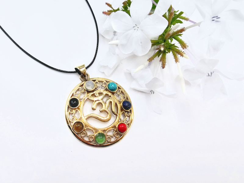 Om Chakra Gem Necklace Round (Brass) Om Chakra Gem Necklace Round (Brass)