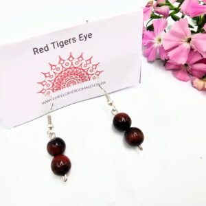 Red Tigers Eye Beaded Dangle Earrings