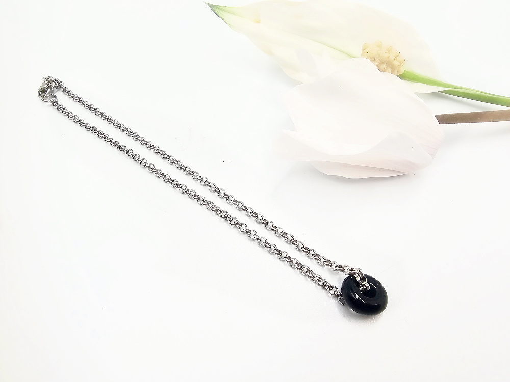 Stainless Steel Ankle Chain - Obsidian Orbit Stainless Steel Ankle Chain