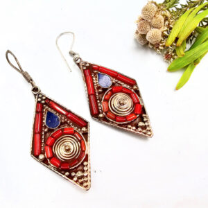 Tibetan Earrings Spiral Diamonds,