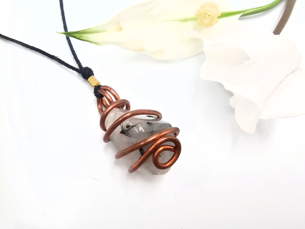 Tourmilated Quartz Copper Wrap Necklace Tourmilated Quartz Copper Wrap Necklace