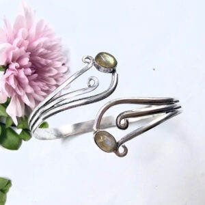 Double Swirl Bangle Labradorite (W/Brass)