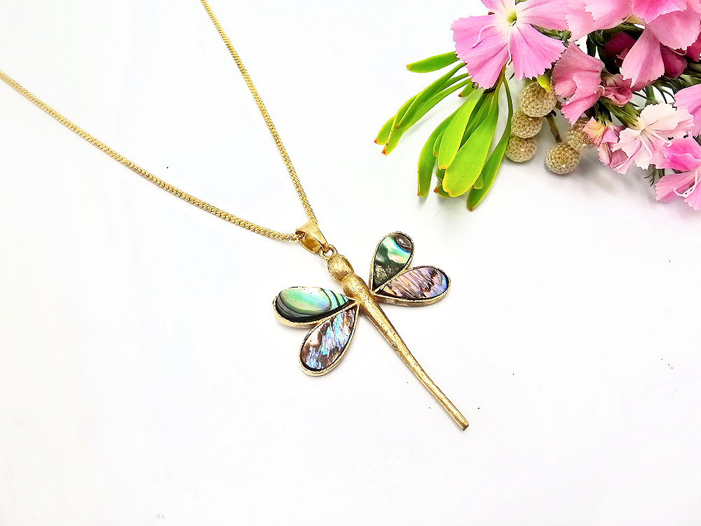 Dragonfly Abalone Shell Necklace (Brass) Dragonfly Abalone Shell Necklace