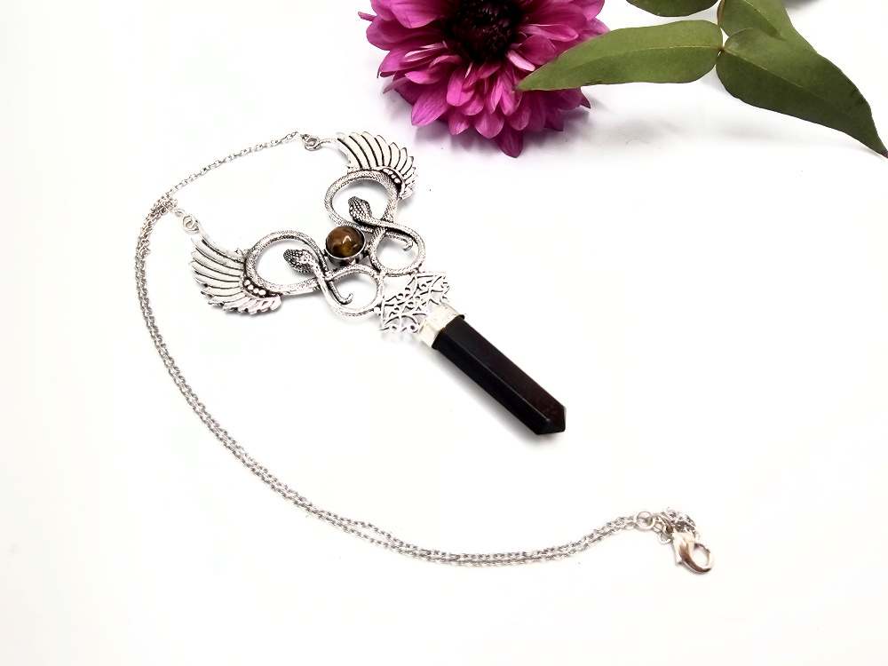 Double Snake Winged Red Tigers Eye Necklace (W/Brass) Double Snake Winged Red Tigers Eye Necklace (W/Brass) - Image 2