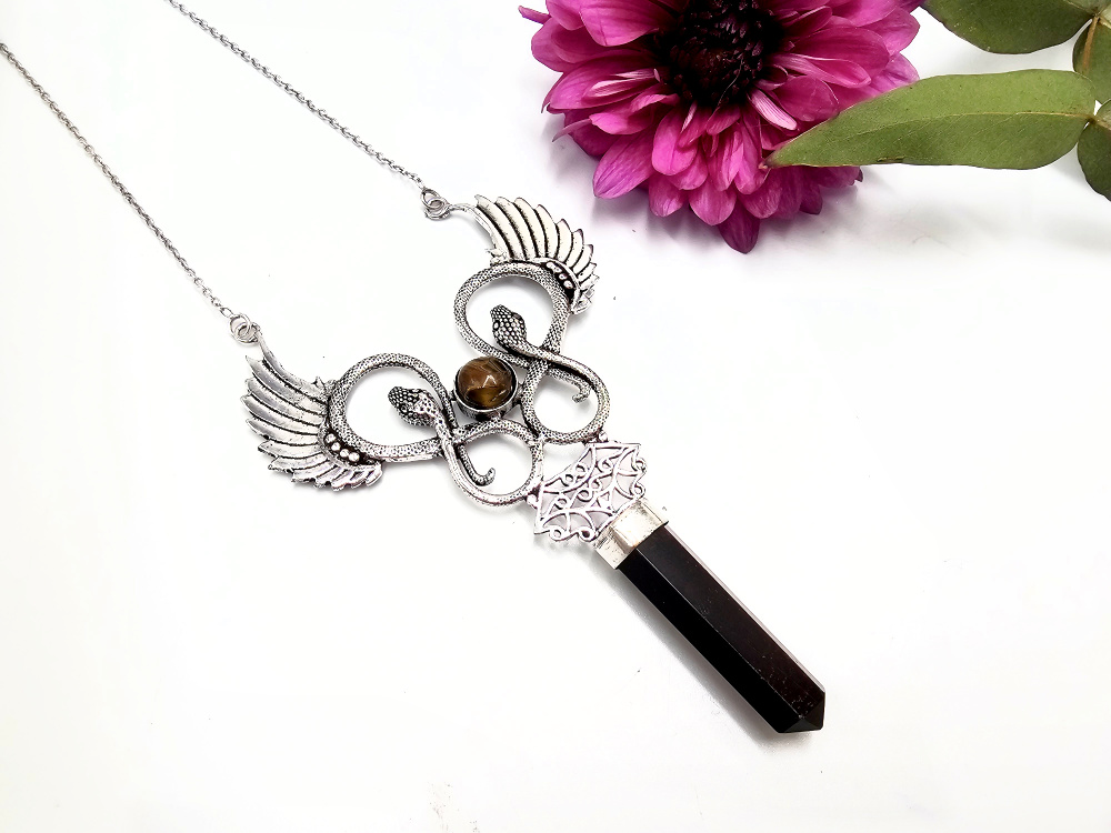 Double Snake Winged Red Tigers Eye Necklace (W/Brass) Double Snake Winged Red Tigers Eye Necklace