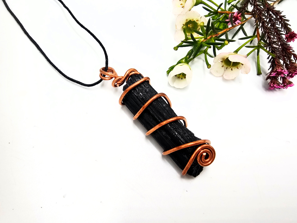 Black Tourmaline Rough Copper Wrap Necklace Black Tourmaline Rough Copper Wrap Necklace