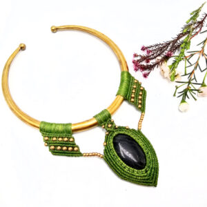 Brass Macramé Choker Necklace Black Agate
