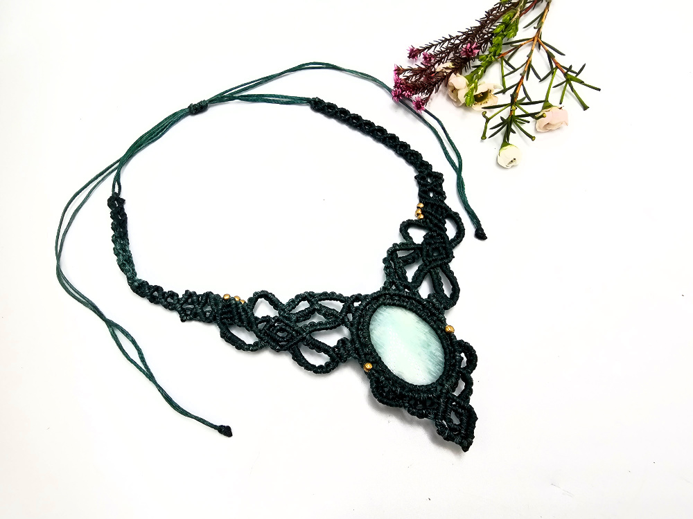 Choker Necklace Macrame Amazonite Green Choker Necklace Macrame