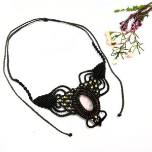 Choker Necklace Macrame Rose Quartz Green