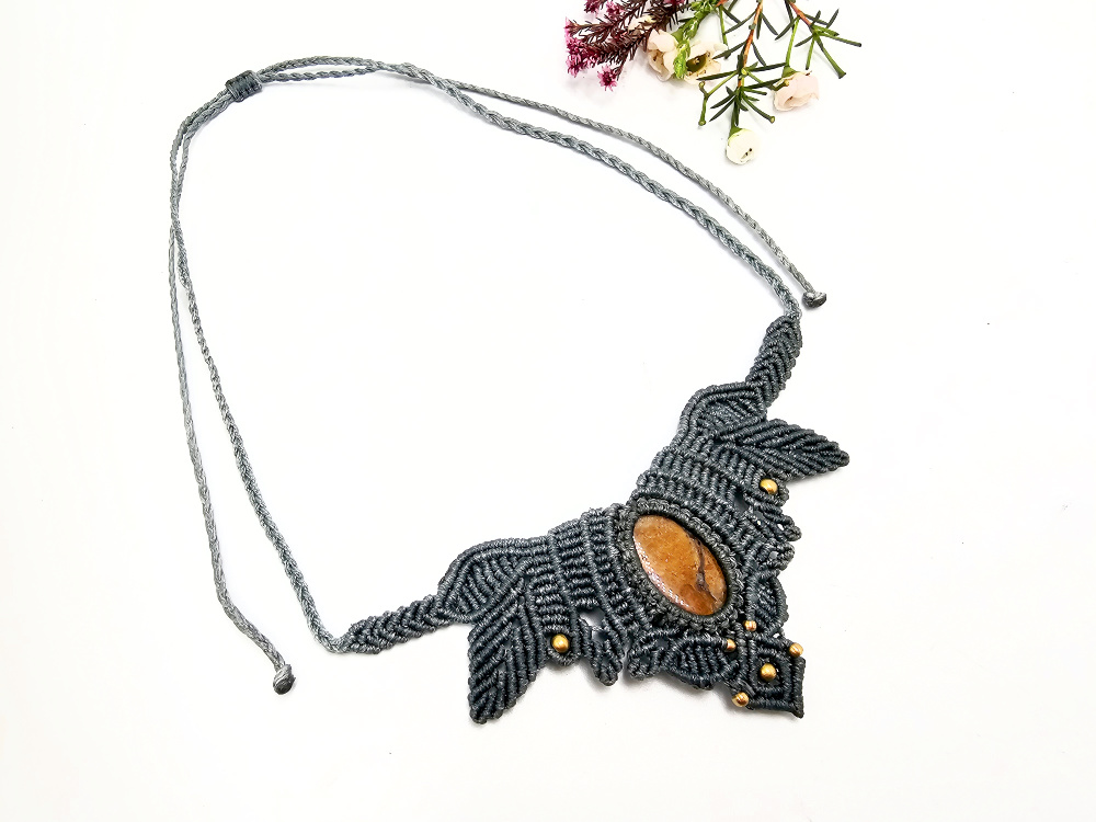 Choker Necklace Macrame Tigers Eye Grey Choker Necklace Macrame