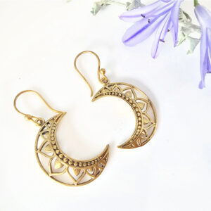 Crescent Moon Mandala Earrings (Brass)