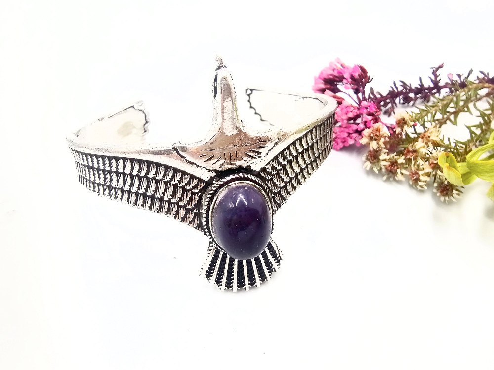 Eagle Bangle – Amethyst (White Brass) Eagle Bangle with Amethyst stone