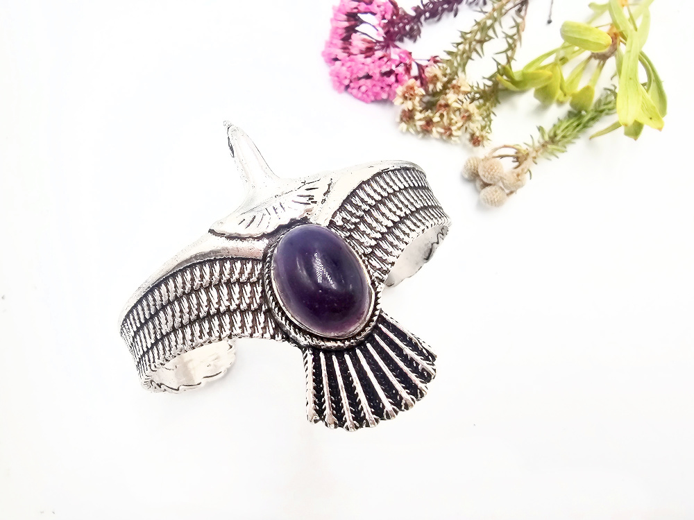 Eagle Bangle – Amethyst (White Brass) Eagle Bangle – Amethyst (White Brass) - Image 2