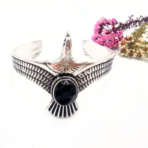 Hello Indigo Halo Online Store Eagle Bangle with a black obsidian stone
