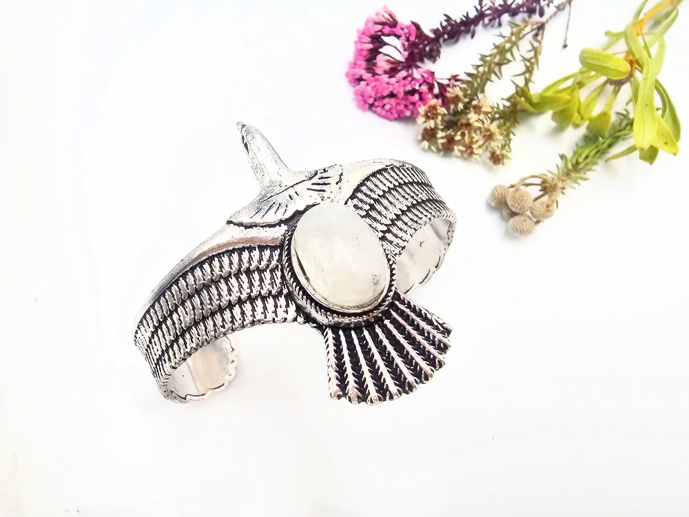 Eagle Bangle – Moonstone (White Brass) Eagle Bangle – Moonstone (White Brass) - Image 2