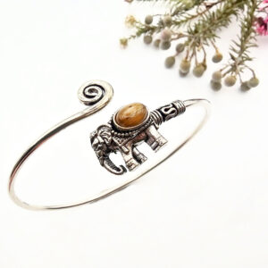 Elephant Spiral Bangle – Tigers Eye (W/Brass)
