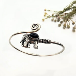 Elephant Spiral Bangle – Black Onyx (W/Brass)