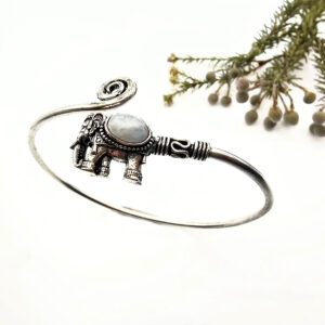 Elephant Spiral Bangle – Moonstone (W/Brass)