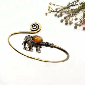 Hello Indigo Halo Online Store Elephant Spiral Bangle – Tigers Eye (Brass)