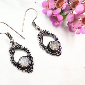 Indian Lattice Moonstone Earrings