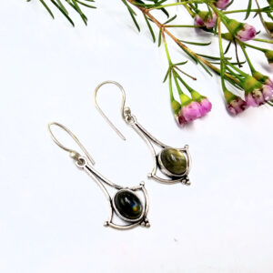 Wide Drop Earrings Labradorite (W/Brass)