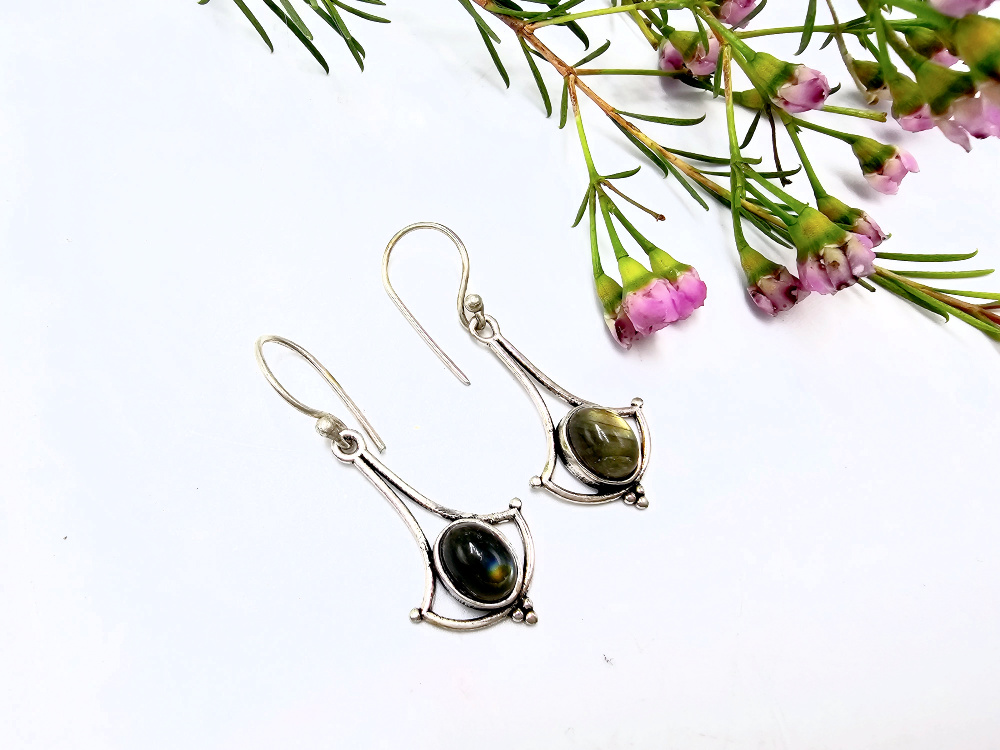 Wide Drop Earrings Labradorite (W/Brass) Wide Drop Earrings Labradorite (W/Brass)