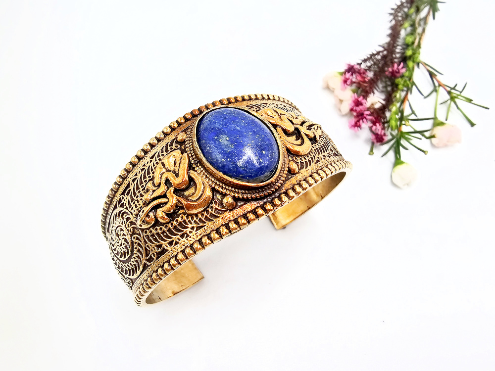 Lapis Lazuli Oracle Bangle (Brass) Lapis Lazuli Oracle Bangle (Brass) - Image 2