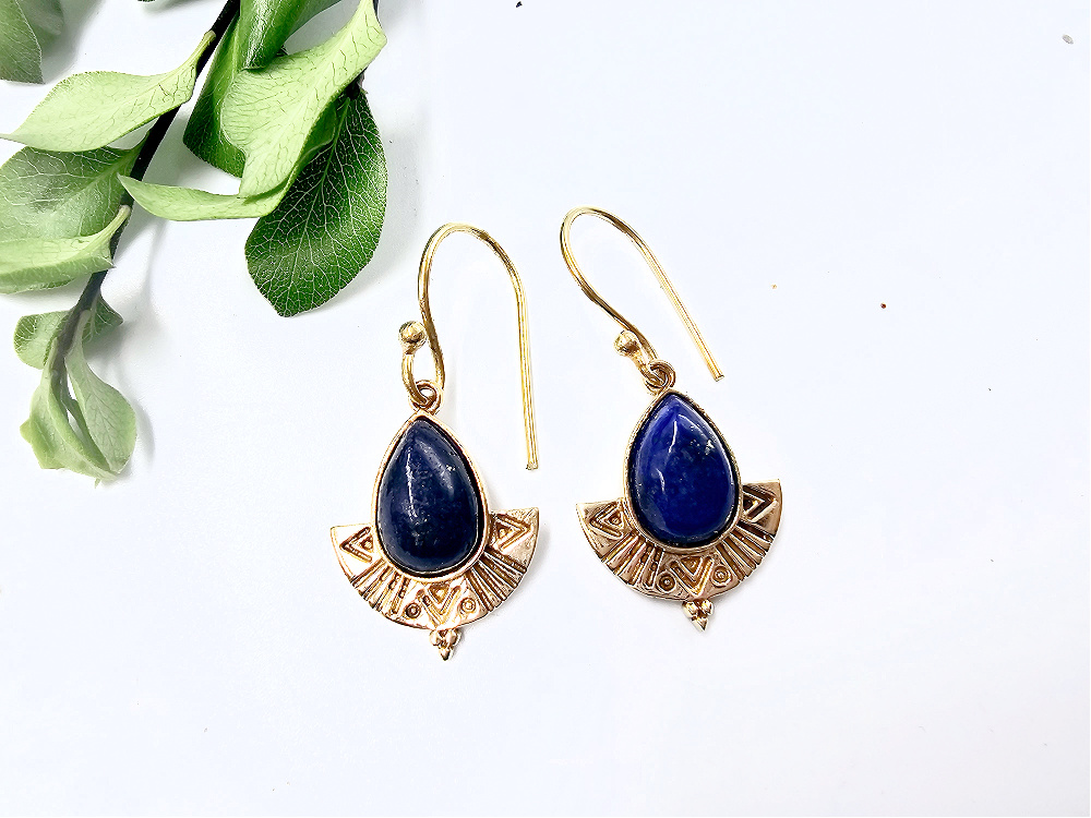 Tribal Earrings Lapis Lazuli (Brass) Tribal Earrings Lapis Lazuli (Brass)