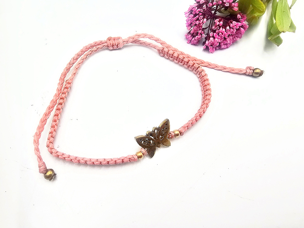 Macramé Brass Bangle Butterfly (Pink) Macramé Brass Bangle Butterfly (Pink)