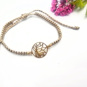 Macramé Brass Bangle Lotus Flower (Khaki)