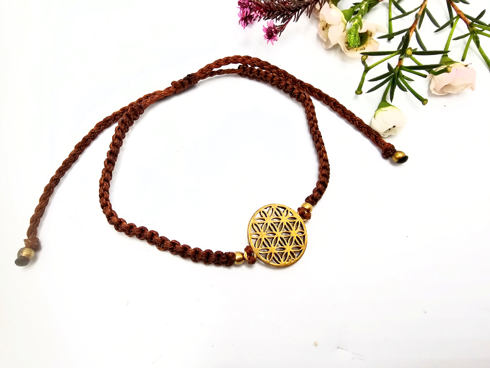 Macramé Brass Bangle Seed of Life (Brown) Macramé Brass Bangle