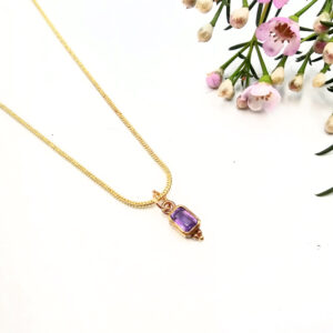 Petite Whisper Necklace - Amethyst Rectangle (Brass)