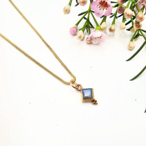Petite Whisper Necklace - Labrdaorite Square Drop (Brass)
